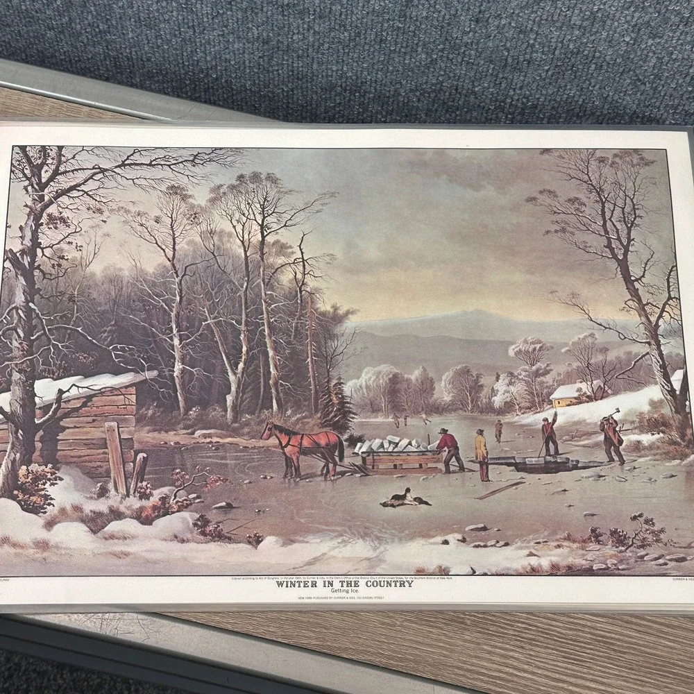 VTG Currier & Ives American Winter Scenes Reversible Set of 8 Holiday Placemats